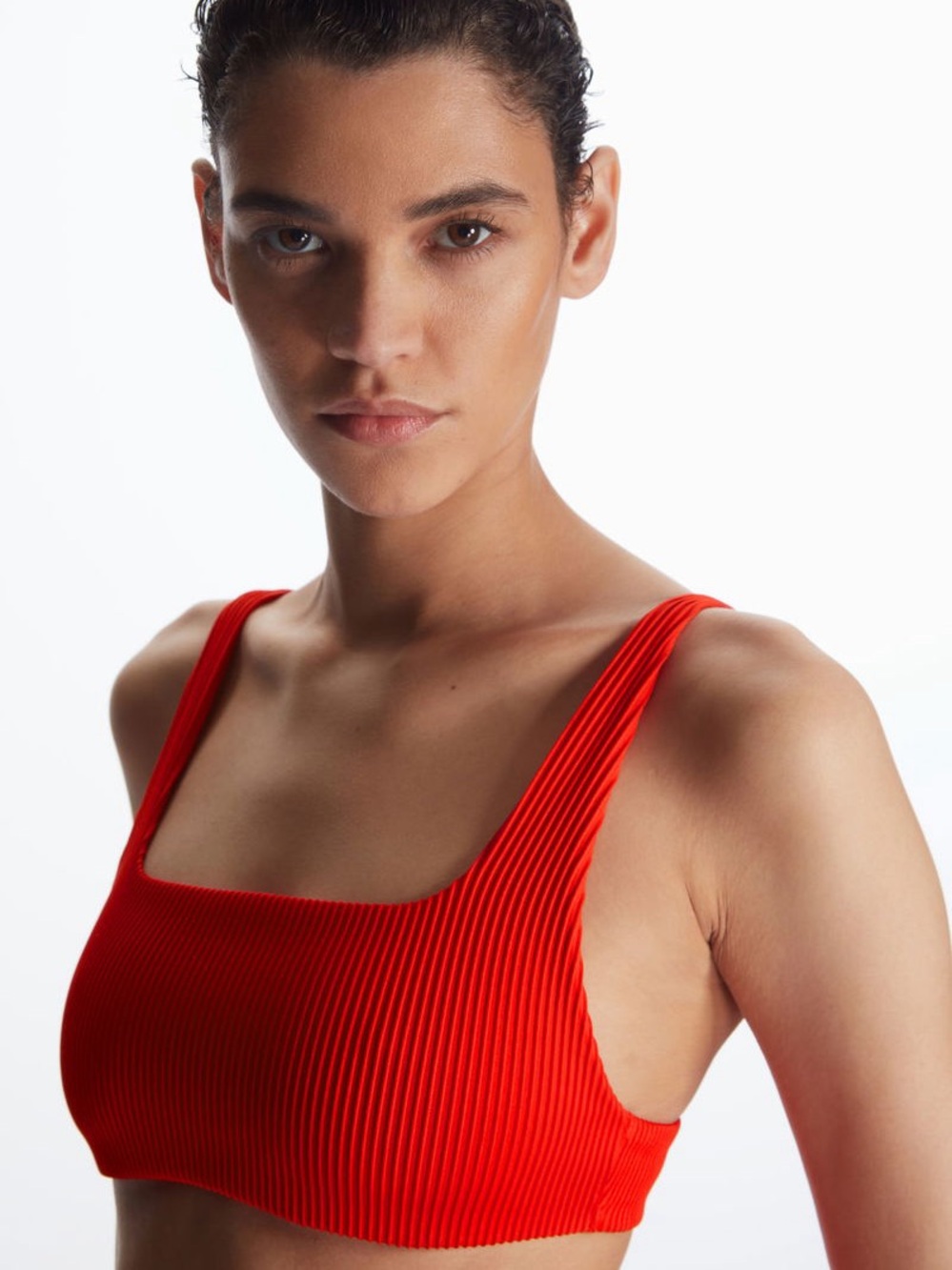 COS Red Ribbed Square-Neck Bikini Top